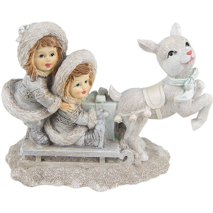 Clayre & Eef 6PR4813 Decoration Children on Sledge 16x7x12 cm Silver-coloured