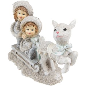 Clayre & Eef 6PR4813 Decoration Children on Sledge 16x7x12 cm Silver-coloured