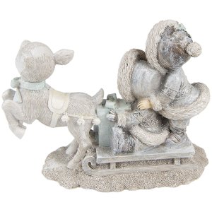 Clayre & Eef 6PR4813 Decoration Children on Sledge 16x7x12 cm Silver-coloured