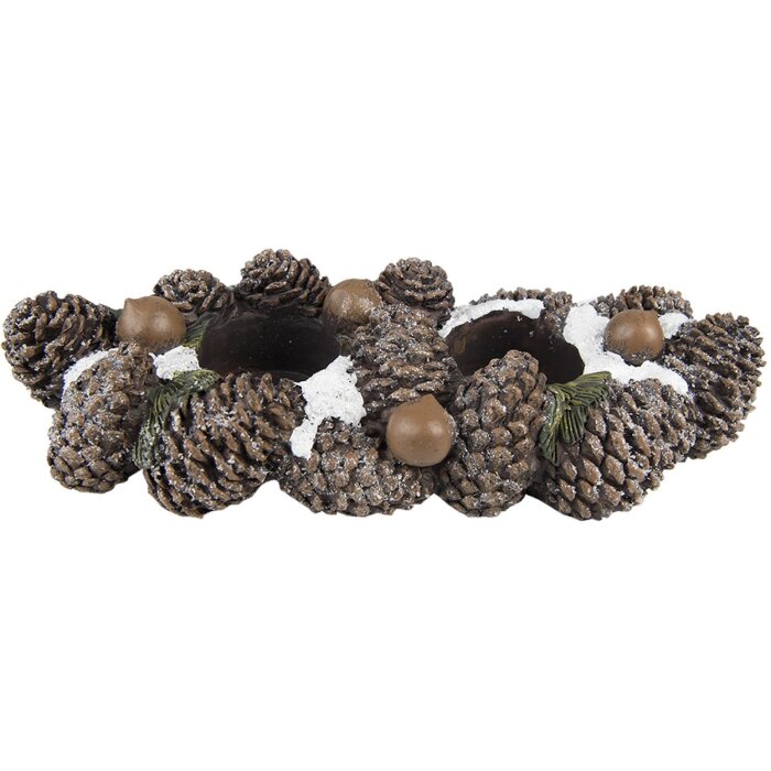 Clayre & Eef 6PR4819 Tea Light Holder Pine Cone 27x11x6 cm Brown Candle Holder