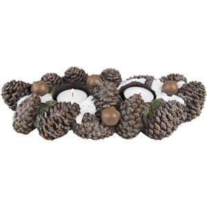 Clayre & Eef 6PR4819 Tea Light Holder Pine Cone 27x11x6 cm Brown Candle Holder