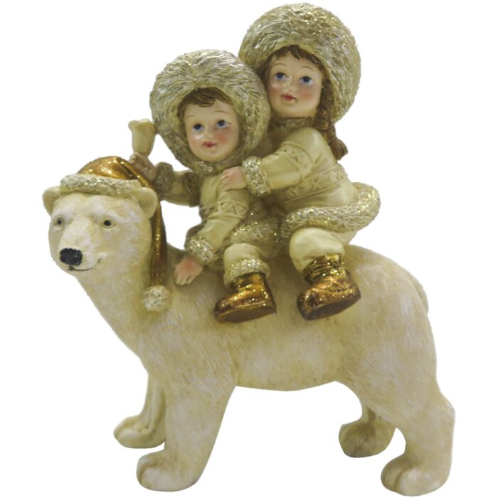 Clayre & Eef 6PR4820 Decoration Children with Polar Bear 13x7x15 cm White