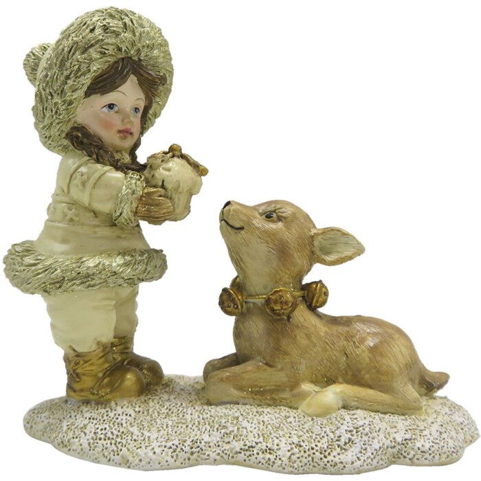 Clayre & Eef 6PR4821 Decoration Child with Deer 12x6x12 cm Gold Coloured