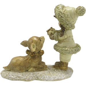 Clayre & Eef 6PR4821 Decoration Child with Deer 12x6x12 cm Gold Coloured