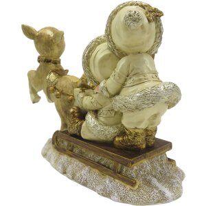 Clayre & Eef 6PR4822 Decoration Children on Sledge 16x7x12 cm Gold Coloured