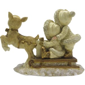 Clayre & Eef 6PR4822 Decoration Children on Sledge 16x7x12 cm Gold Coloured