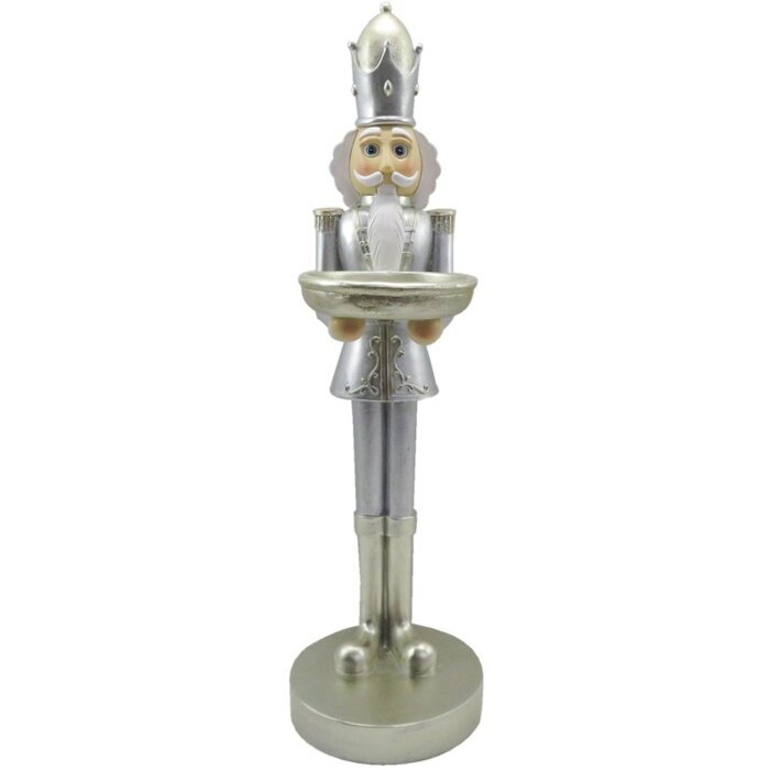 Clayre & Eef 6PR4827 Decoration Nutcracker 14x11x40 cm Silver-coloured - White