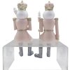 Clayre & Eef 6PR4845 Decoration Nutcracker (Set of 2) 6x6x12-21 cm Pink - White