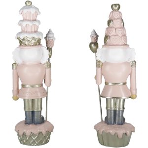 Clayre & Eef 6PR4855 Decoration Nutcracker (Set of 2) 8x6x23 cm Pink - White