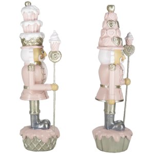 Clayre & Eef 6PR4855 Decoration Nutcracker (Set of 2) 8x6x23 cm Pink - White