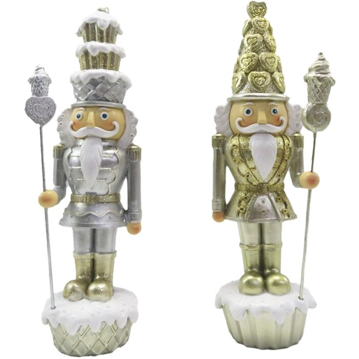 Clayre & Eef 6PR4856 Decoration Nutcracker (Set of 2) 8x6x23 cm Gold-coloured