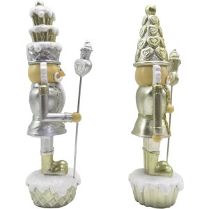 Clayre & Eef 6PR4856 Decoration Nutcracker (Set of 2) 8x6x23 cm Gold-coloured