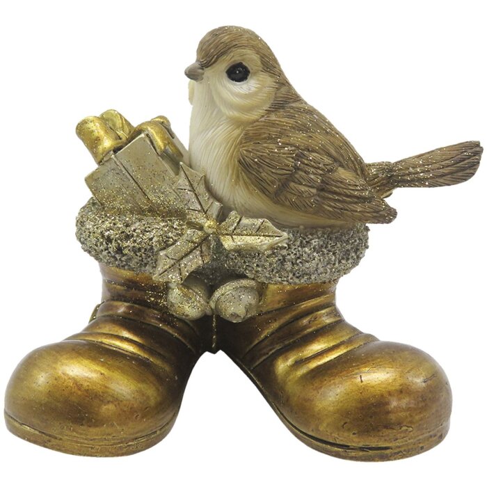 Clayre & Eef 6PR4865 Decoration Bird 10x7x9 cm Gold Coloured