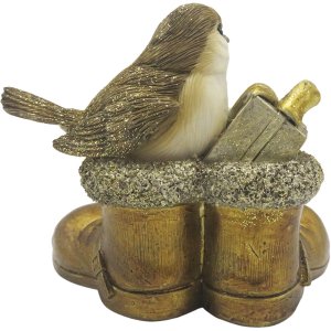 Clayre & Eef 6PR4865 Decoration Bird 10x7x9 cm Gold Coloured