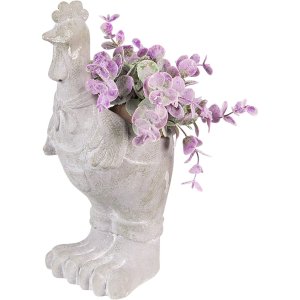 Clayre & Eef 6TE0448 Flowerpot Rooster 11x10x26 cm Grey