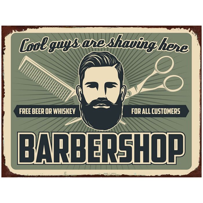 Clayre & Eef 6Y5049 Text Sign 33x1x25 cm Green Barbershop