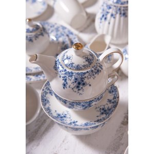 Clayre & Eef BFLTEFO Tea Set 16x15x15 cm - 400 ml - 250 ml Blue