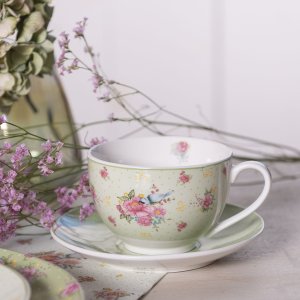 Clayre & Eef CHBKS Coffee Cup and Saucer 12x9x6 cm - Ø 14x2 cm - 200 ml