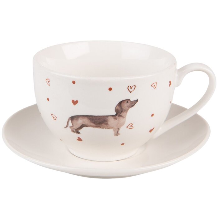 Clayre & Eef DHLKS Coffee Cup and Saucer 12x9x6 cm - Ø 14x2 cm - 200 ml