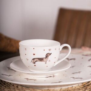 Clayre & Eef DHLKS Coffee Cup and Saucer 12x9x6 cm - Ø 14x2 cm - 200 ml