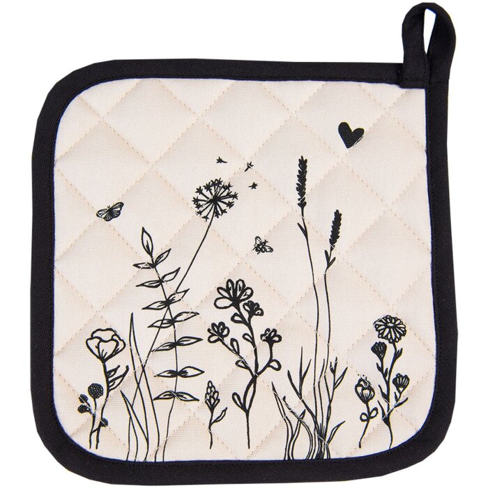 Clayre & Eef FAF45 Pot Holder 20x20 cm Beige - Black