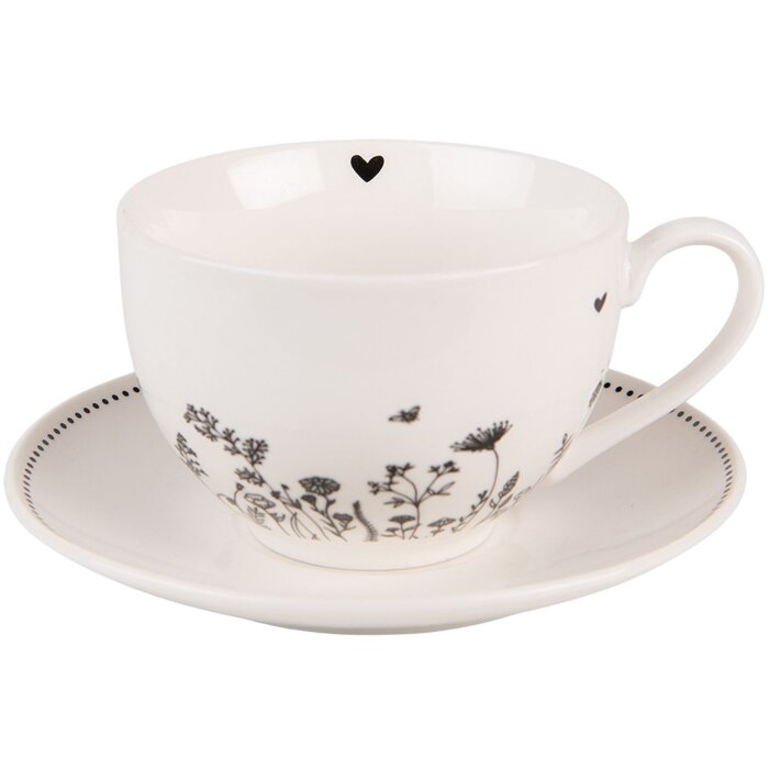 Clayre & Eef FAFKS Coffee Cup and Saucer 12x9x6 cm - Ø 14x2 cm - 200 ml