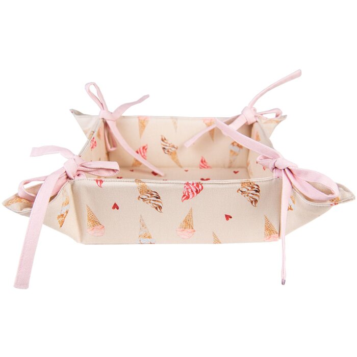 Clayre & Eef FAS47 Bread Basket 35x35x8 cm Beige - Pink