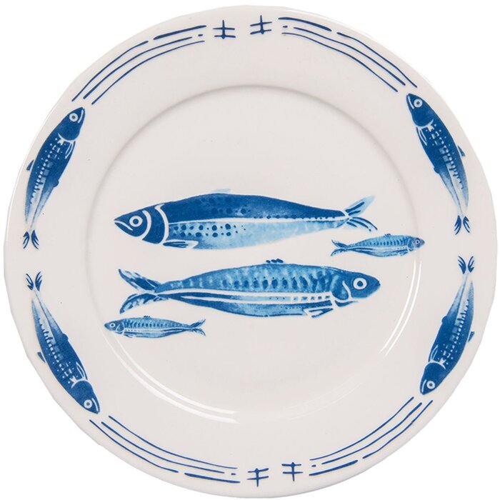 Clayre & Eef FIBDP Small Plate Ø 20x2 cm White - Blue Breakfast Plate