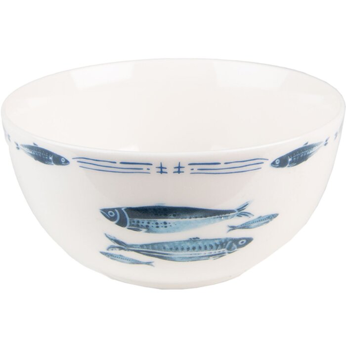 Clayre & Eef FIBPU Bowl Ø 14x7 cm - 500 ml White - Blue Soup Bowl