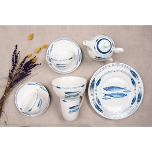 Clayre & Eef FIBTEFO Tea for One 400 ml White Blue Porcelain Fish Tea Set