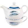 Clayre & Eef FIBTEFO Tea for One 400 ml White Blue Porcelain Fish Tea Set