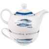 Clayre & Eef FIBTEFO Tea for One 400 ml White Blue Porcelain Fish Tea Set