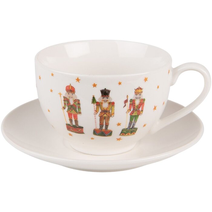 Clayre & Eef HLCKS Coffee Cup and Saucer 12x9x6 cm - Ø 14x2 cm - 200 ml