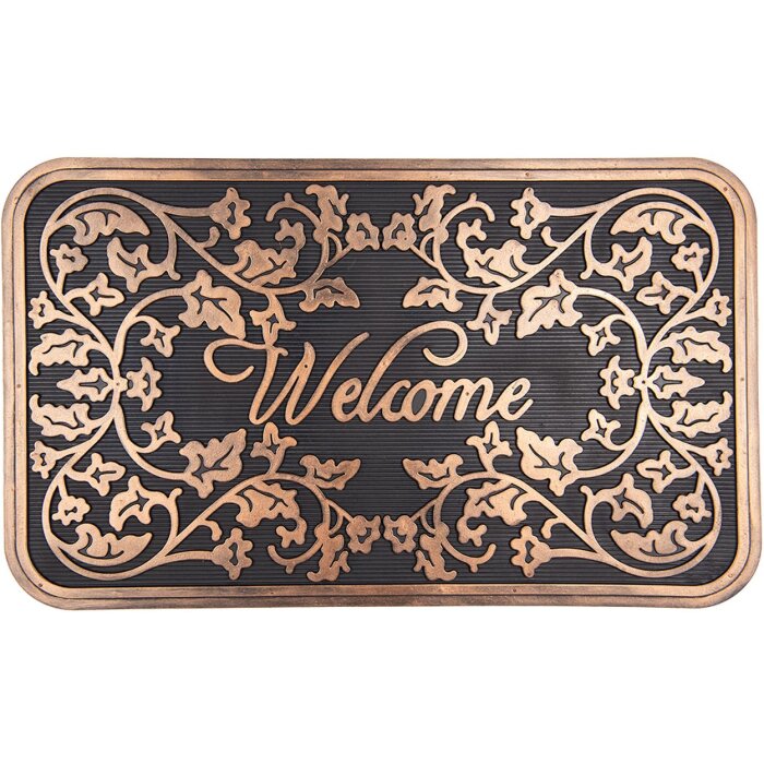 Clayre & Eef MC225 Door Mat 75x45x1 cm Copper Coloured - Black Welcome