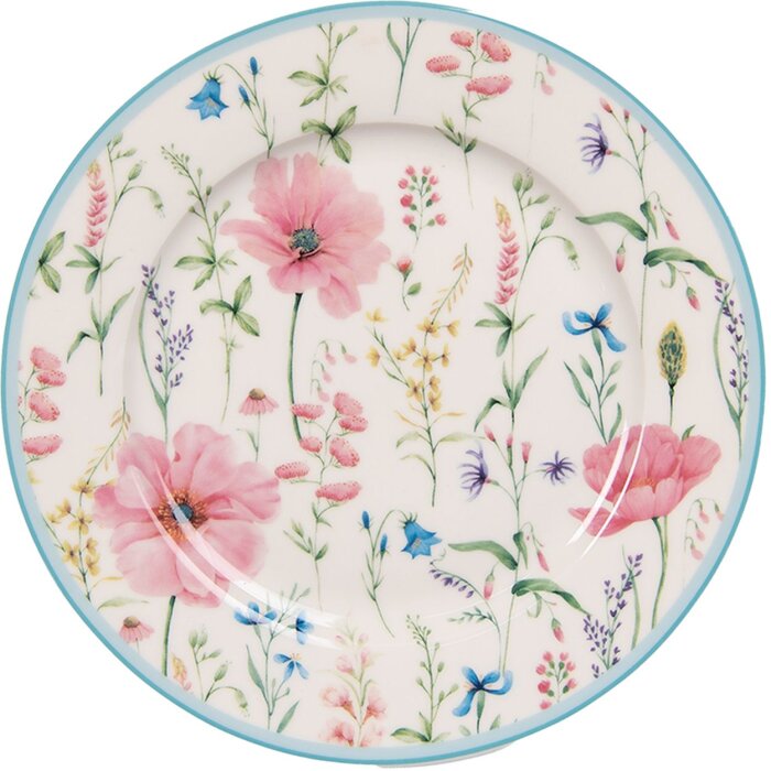 Clayre & Eef PPODP Small Plate Ø 19x2 cm White - Pink Breakfast Plate