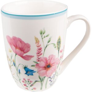 Clayre & Eef PPOMU Mug 12x8x10 cm - 356 ml White - Pink