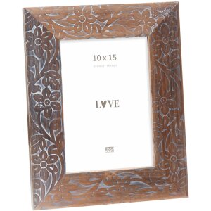 Deknudt Wooden Photo Frame Floral Print S68VH brown 10x15 cm