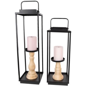 Clayre & Eef 50691 Candlesticks (2 pieces) 15x15x50-57 - 15x15x40-46 cm Black