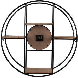 Clayre & Eef 5KL0225 Wall Clock - Wall Shelf Ø 60x14 cm - 1xAA Brown - Black