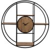 Clayre & Eef 5KL0225 Wall Clock - Wall Shelf Ø 60x14 cm - 1xAA Brown - Black