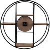 Clayre & Eef 5KL0225 Wall Clock - Wall Shelf Ø 60x14 cm - 1xAA Brown - Black