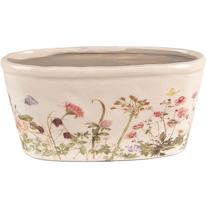 Clayre & Eef 6CE1557L Decoration Flowerpot 27x13x14 cm Pink - Beige Oval