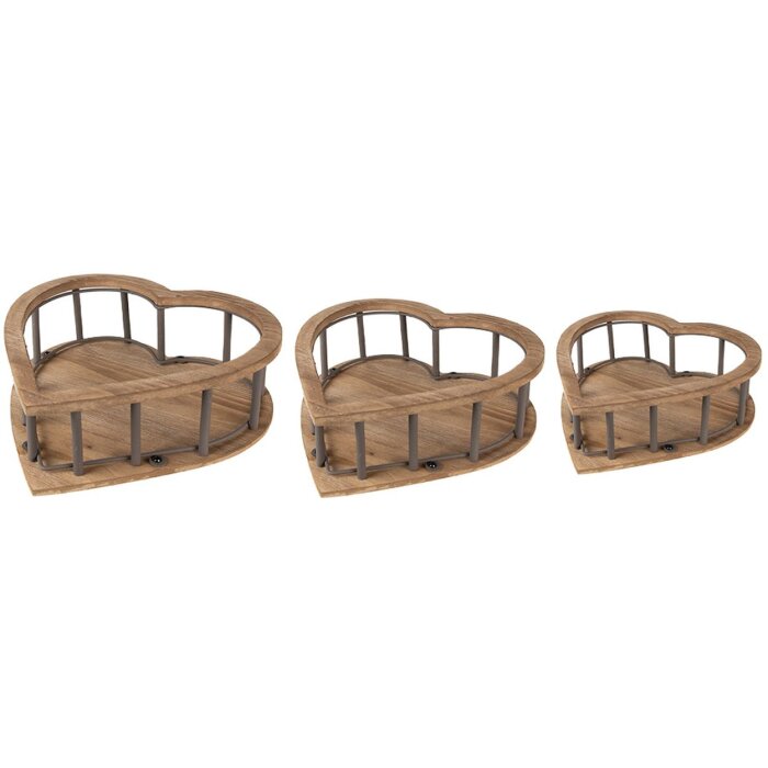 Clayre & Eef 6H2230 Basket Wood (3 pieces) 33x33x10 - 26x26x9 - 20x20x8 cm Brown