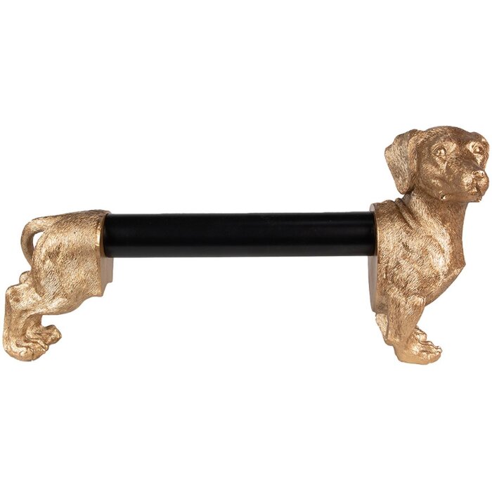 Clayre & Eef 6PR3637 Kitchen Roll Holder Dog 46x15x21 cm Gold-coloured - Black