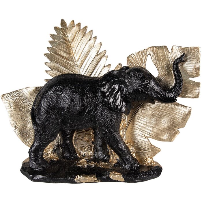 Clayre & Eef 6PR3816 Decoration Elephant 25x10x18 cm Black - Gold Coloured