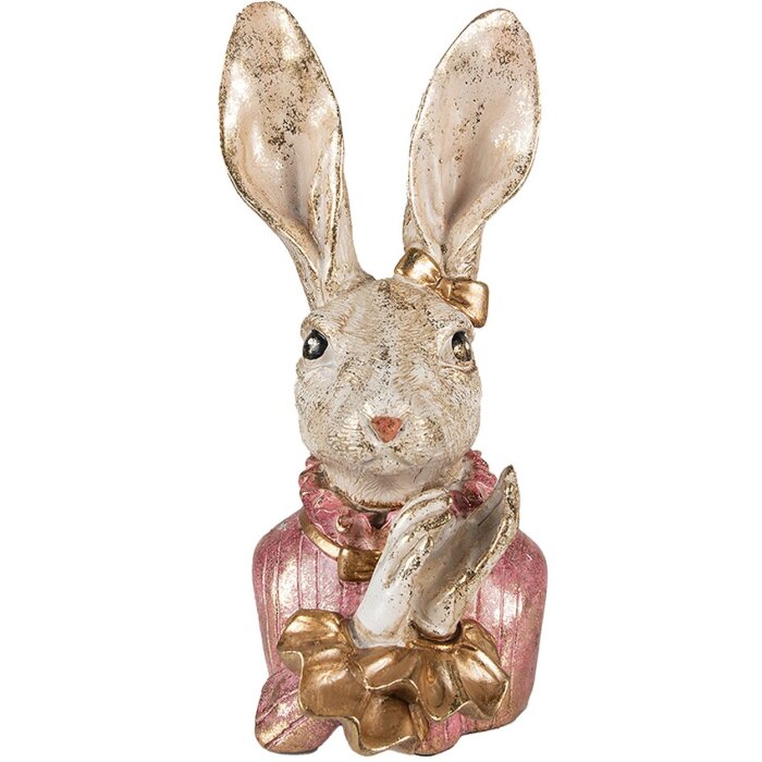 Clayre & Eef 6PR3887 Decoration Rabbit 11x12x24 cm Beige - Pink