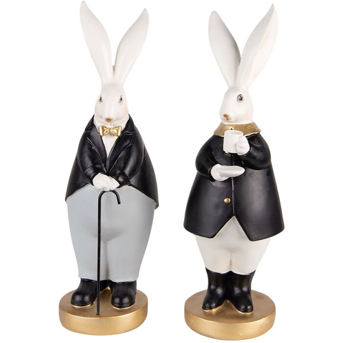 Clayre & Eef 6PR4890 Decoration Rabbit 13x11x34 - 13x11x34 cm Black - Grey