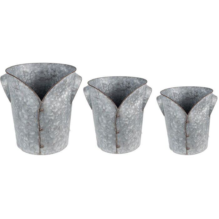 Clayre & Eef 6Y4873 Plant Holder (Set of 3) Ø 25x28 - Ø 21x24 - Ø 17x20 cm Grey