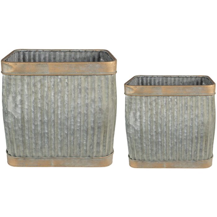 Clayre & Eef 6Y4880 Decoration plant holder (2 pieces) 38x27x39 - 32x21x31 cm Grey - Green