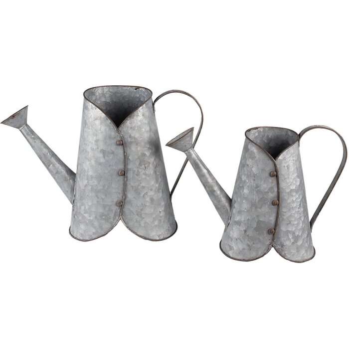 Clayre & Eef 6Y4885 Decoration Watering Can (Set of 2) 40x16x29 - 32x14x24 cm Grey